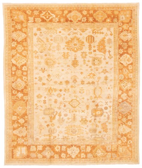 Bordered  Traditional Ivory Area rug 10x14 Turkish Hand-knotted 374004