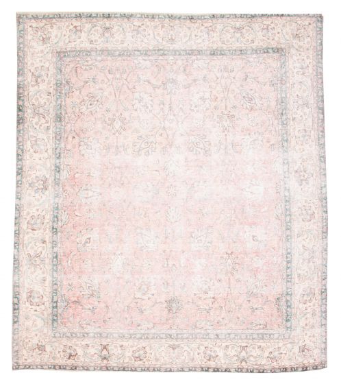 Bordered  Vintage/Distressed Pink Area rug 8x10 Turkish Hand-knotted 374121