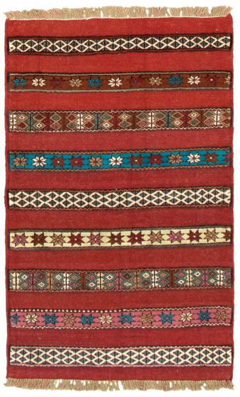 Carved  Tribal Red Area rug 3x5 Turkish Hand-knotted 332696