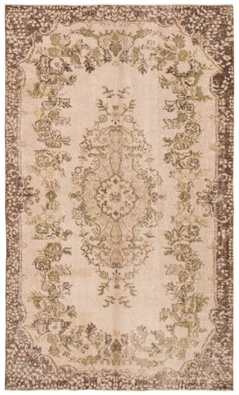 Bordered  Vintage Ivory Area rug 6x9 Turkish Hand-knotted 361191