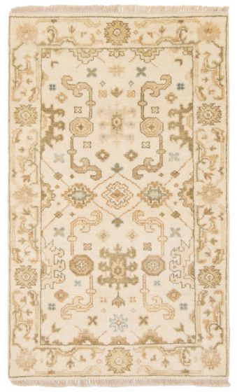 Bordered  Traditional Ivory Area rug 3x5 Indian Hand-knotted 376050