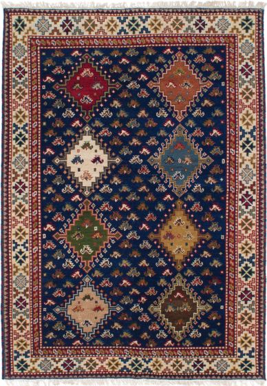 Bohemian  Geometric Blue Area rug 4x6 Indian Hand-knotted 269624