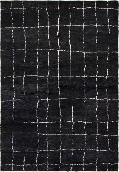 Moroccan  Transitional Black Area rug 5x8 Indian Hand-knotted 292416