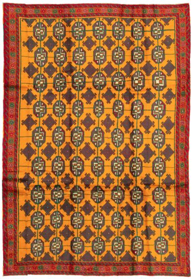 Bordered  Tribal Orange Area rug 6x9 Afghan Hand-knotted 325944
