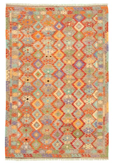 Bordered  Geometric Multi Area rug 6x9 Turkish Flat-weave 329304