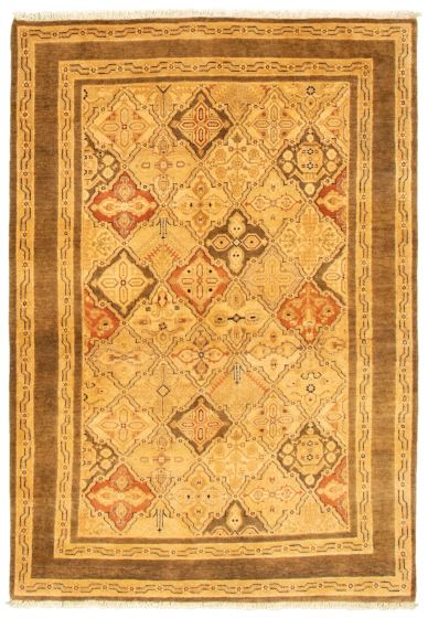 Bordered  Traditional Ivory Area rug 4x6 Pakistani Hand-knotted 336294