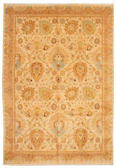 Bordered  Traditional Ivory Area rug 10x14 Pakistani Hand-knotted 338132