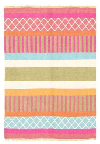Flat-weaves & Kilims  Transitional Pink Area rug 5x8 Turkish Flat-weave 344450