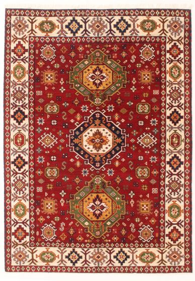 Bordered  Traditional Red Area rug 5x8 Indian Hand-knotted 348550