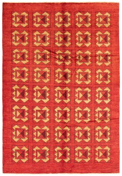 Casual  Transitional Red Area rug 6x9 Pakistani Hand-knotted 362817