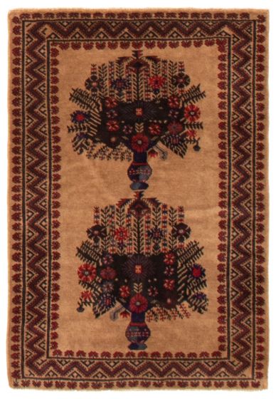Bordered  Tribal Brown Area rug 3x5 Afghan Hand-knotted 365621