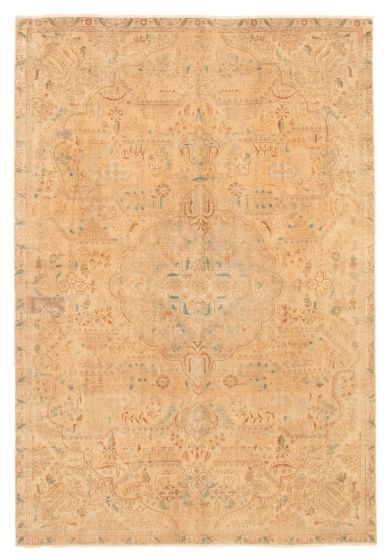 Bordered  Vintage Green Area rug 6x9 Turkish Hand-knotted 368858
