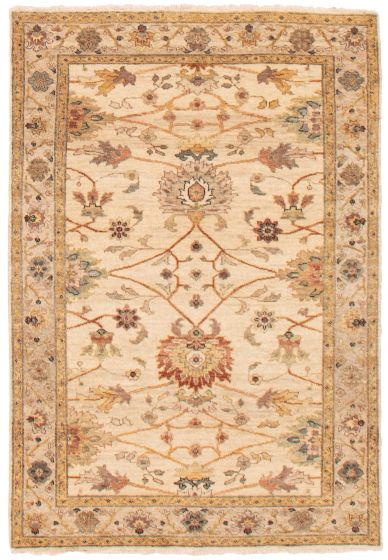 Bordered  Traditional Ivory Area rug 3x5 Indian Hand-knotted 374058