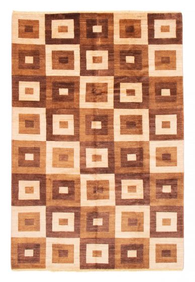 Transitional Brown Area rug 6x9 Pakistani Hand-knotted 378957