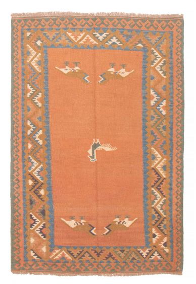Flat-weaves & Kilims  Tribal Brown Area rug 5x8 Turkish Flat-Weave 385760