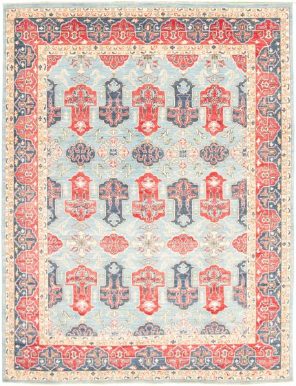 Bordered  Traditional Blue Area rug 9x12 Afghan Hand-knotted 319461