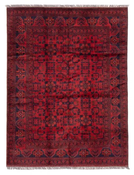 Bordered  Tribal Red Area rug 4x6 Afghan Hand-knotted 325885