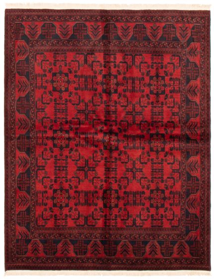 Bordered  Traditional Red Area rug 5x8 Afghan Hand-knotted 364410