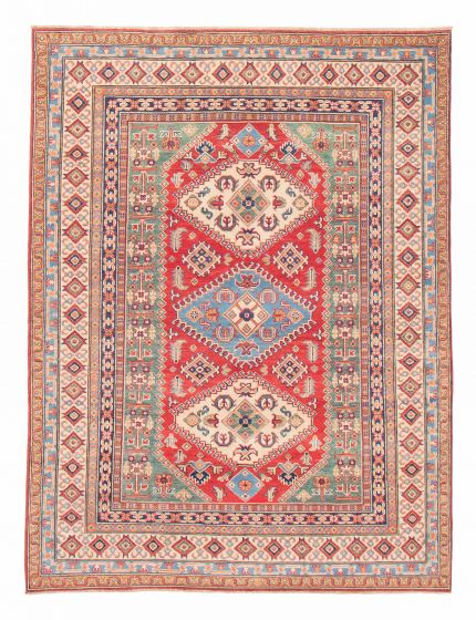 Bordered  Geometric Red Area rug 5x8 Afghan Hand-knotted 381855