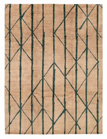 Moroccan  Transitional Green Area rug 6x9 Pakistani Hand-knotted 390181