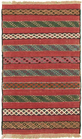 Carved  Tribal Red Area rug 3x5 Turkish Hand-knotted 335027