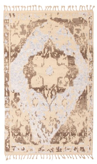 Casual  Transitional Green Area rug 5x8 Indian Hand-knotted 349304