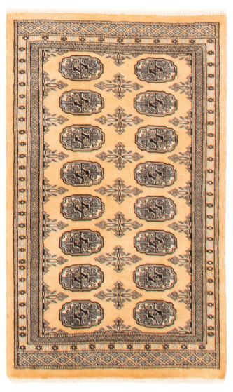 Bordered  Tribal Ivory Area rug 3x5 Pakistani Hand-knotted 359584