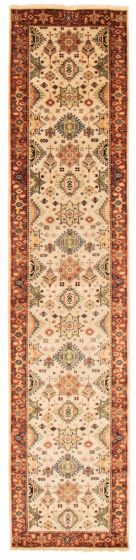 Bordered  Traditional Ivory Runner rug 12-ft-runner Indian Hand-knotted 354965