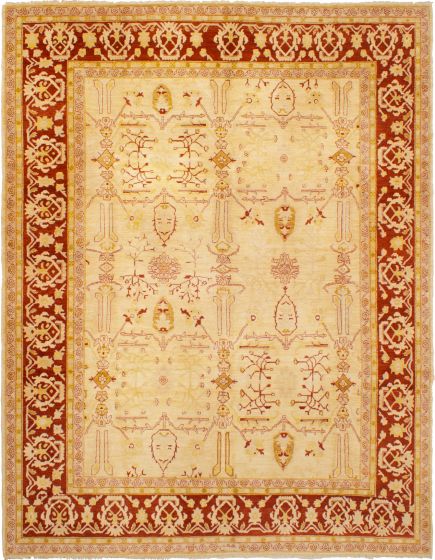 Bordered  Traditional Ivory Area rug 9x12 Afghan Hand-knotted 268414