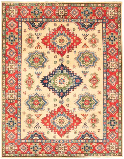 Bordered  Traditional Ivory Area rug 6x9 Afghan Hand-knotted 326224