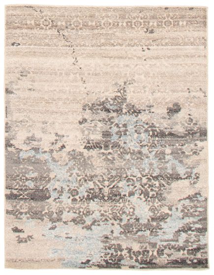 Carved  Contemporary Grey Area rug 4x6 Indian Hand-knotted 364814