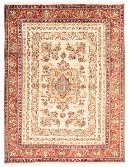 Bordered  Traditional Ivory Area rug 9x12 Turkish Hand-knotted 372178