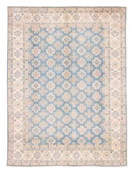 Bordered  Geometric Blue Area rug 9x12 Afghan Hand-knotted 381804