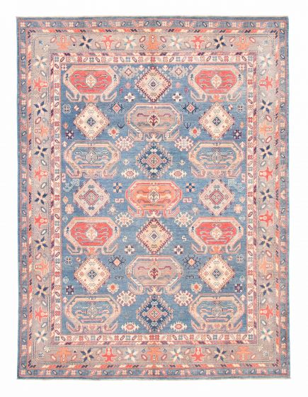Bordered  Geometric Blue Area rug 6x9 Afghan Hand-knotted 381919
