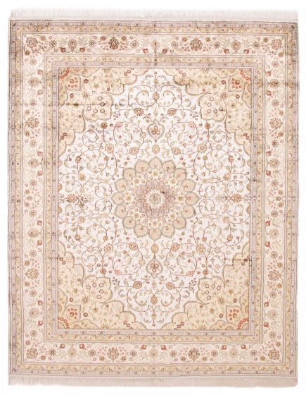Bordered  Traditional Ivory Area rug 6x9 Chinese Hand-knotted 388069