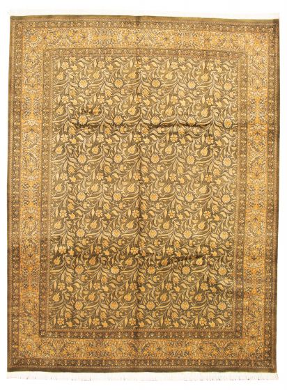 Bordered  Traditional Green Area rug 9x12 Pakistani Hand-knotted 317831