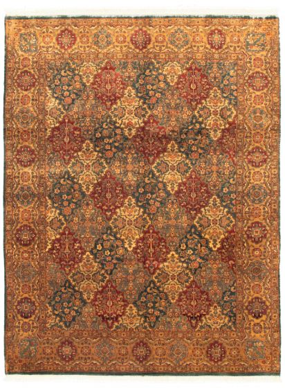 Bordered  Traditional Green Area rug 6x9 Indian Hand-knotted 335416