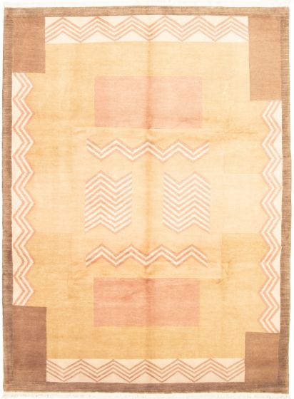 Bordered  Transitional Green Area rug 8x10 Nepal Hand-knotted 335927