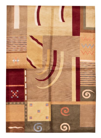 Modern Ivory Area rug 5x8 Nepal Hand-knotted 374356