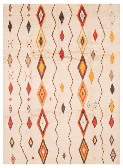 Moroccan  Tribal Ivory Area rug 9x12 Pakistani Hand-knotted 374640