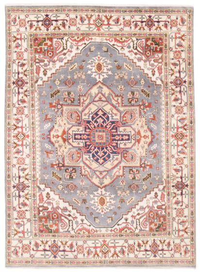 Bordered  Traditional Blue Area rug 6x9 Indian Hand-knotted 377518