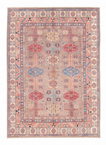 Bordered  Geometric Ivory Area rug 8x10 Afghan Hand-knotted 381906