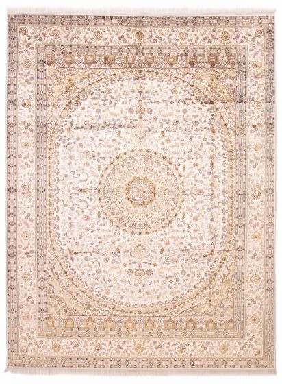 Bordered  Traditional Ivory Area rug 9x12 Chinese Hand-knotted 388105