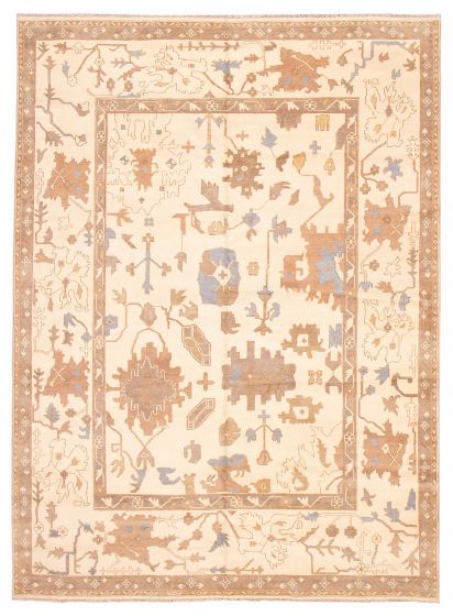 Bordered  Transitional Ivory Area rug 10x14 Indian Hand-knotted 388837
