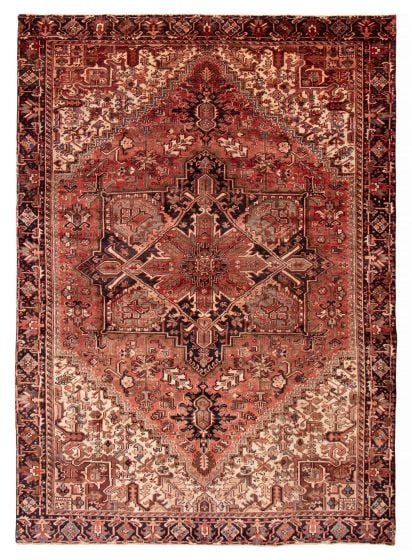 Bordered  Vintage Brown Area rug 9x12 Turkish Hand-knotted 391031