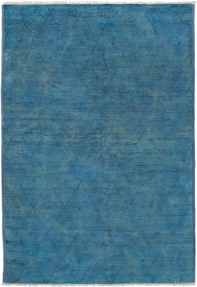 Casual  Transitional Blue Area rug 5x8 Indian Hand-knotted 268984