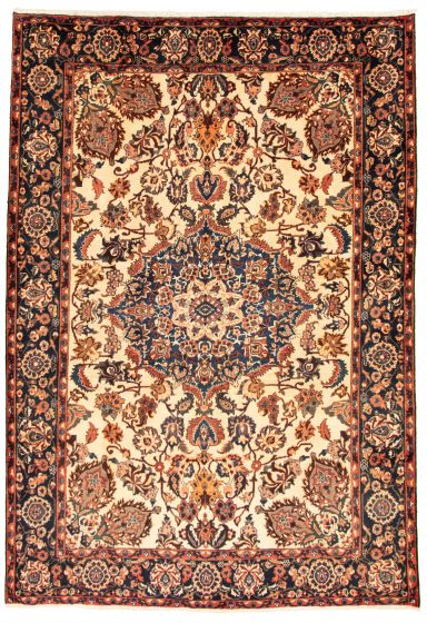 Bordered  Traditional Ivory Area rug 6x9 Persian Hand-knotted 324113