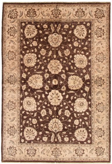 Bordered  Traditional Brown Area rug 5x8 Indian Hand-knotted 331085