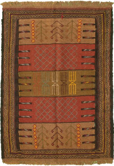 Bordered  Stripes Brown Area rug 3x5 Turkish Flat-weave 334016