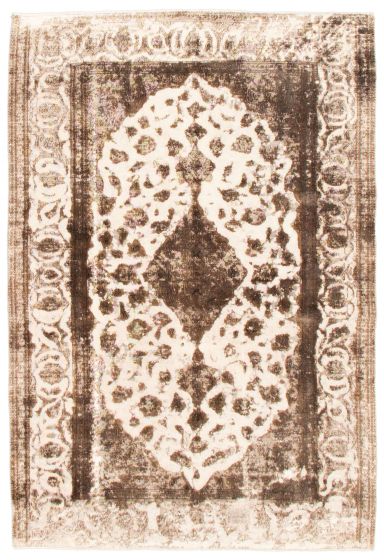 Bordered  Traditional Ivory Area rug 4x6 Turkish Hand-knotted 342165